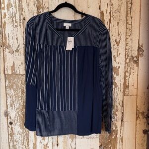J. Jill Navy and White Striped Blouse